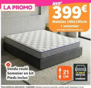 Pack Matelas 140x190cm + sommier Conforama