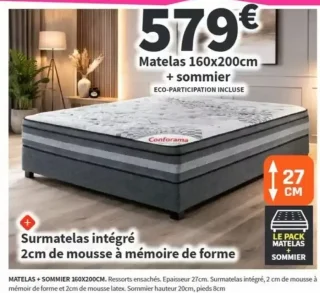 Pack Matelas + Sommier 160x200cm Conforama