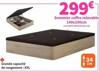 Sommier coffre relevable 140x190cm Conforama