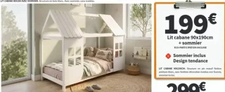 Lit cabane 90x190cm + sommier Design tendance