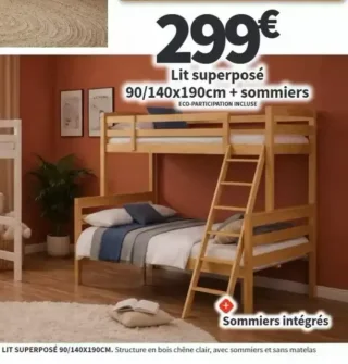 Lit superposé 90/140x190cm + sommiers