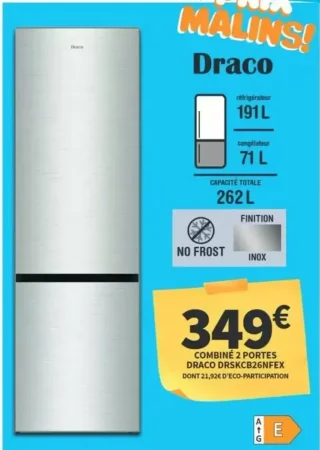 Combiné 2 portes Draco DRSKCB26NFEX