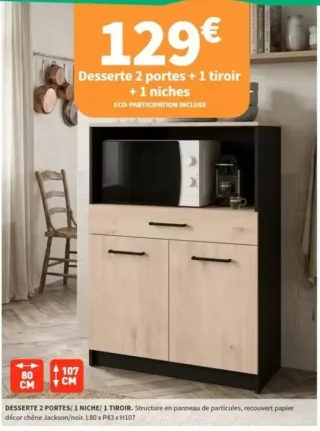 Desserte 2 portes + 1 tiroir + 1 niches décor chêne Jackson/noir