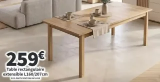 Table rectangulaire extensible L160/207cm