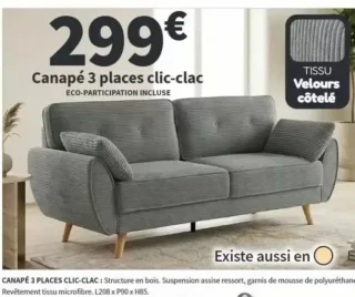 Canapé 3 places clic-clac