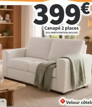 Canapé 2 places en velours côtelé