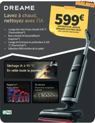 Aspirateur laveur Dreame H15 Pro Heat