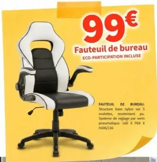 Fauteuil de bureau PU L60 x P69 x H106/116