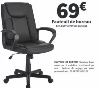 Fauteuil de bureau PU noir L50 x P70 x H82/102