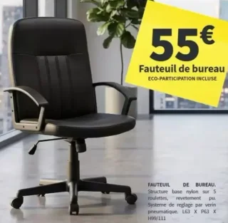 Fauteuil de bureau PU L63 x P63 x H99/111