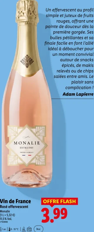 Vin de France Rosé effervescent Monalie