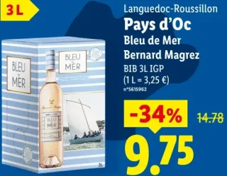 Languedoc-Roussillon Pays d'Oc Bleu de Mer Bernard Magrez BIB 3L IGP