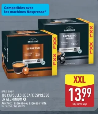 Barissimo® 100 Capsules de café Espresso en aluminium