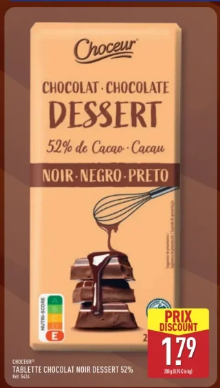 Choceur Tablette Chocolat Noir Dessert 52%