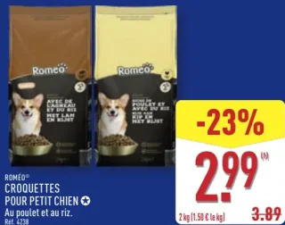 ROMÉO® CROQUETTES POUR PETIT CHIEN Au poulet et au riz / Avec de l'agneau