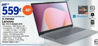 PC PORTABLE Lenovo IP3-15 82XQ01JEFR