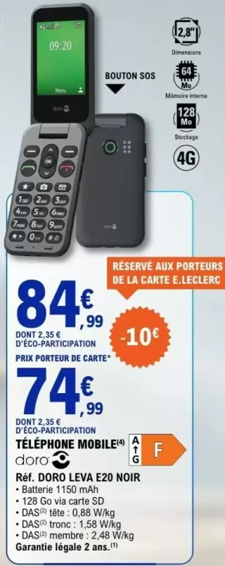 Téléphone mobile Doro Réf. DORO LEVA E20 NOIR