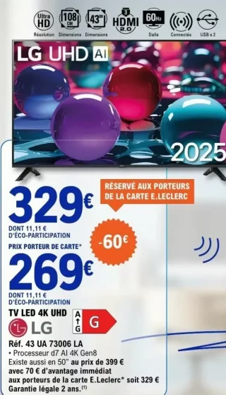TV LED 4K UHD LG Réf. 43 UA 73006 LA