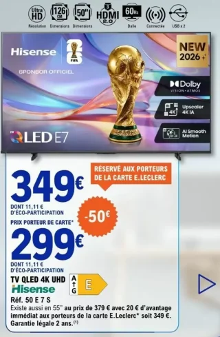 TV QLED 4K UHD Hisense Réf. 50 E 7 S