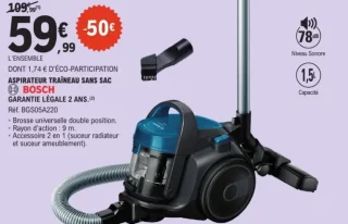 Aspirateur traîneau sans sac Bosch Réf. BGS05A220
