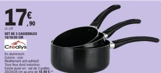 SET DE 3 CASSEROLES 16/18/20 CM Crealys