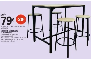 Ensemble table haute et 4 tabourets
