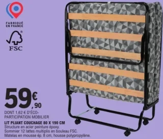 Lit pliant couchage 80 x 190 cm