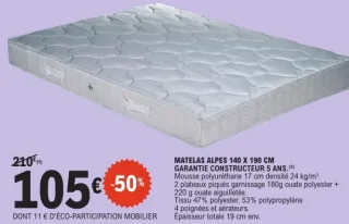 Matelas Alpes 140 x 190 cm