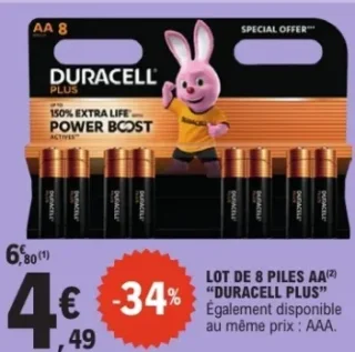 Lot de 8 piles AA Duracell Plus