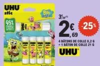 4 bâtons de colle 8,2 g + 1 gratuit UHU stic