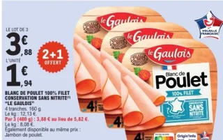 Blanc de poulet 100% filet conservation sans nitrite Le Gaulois
