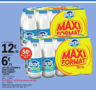 Lait UHT Vitamine D demi-écrémé Maxi Format "Lactel"