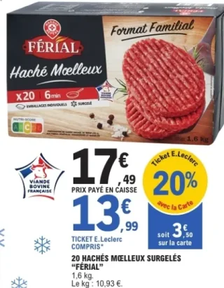 20 Hachés moelleux surgelés Férial