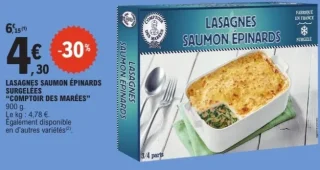 Lasagnes Saumon Épinards surgelées Comptoir des Marées