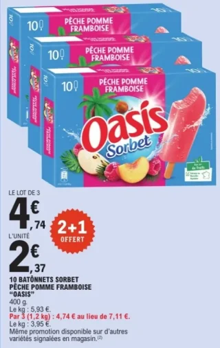 10 Bâtonnets Sorbet Pêche Pomme Framboise Oasis