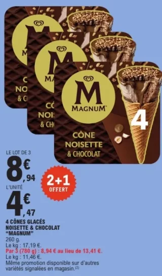 4 Cônes glacés Noisette & Chocolat Magnum