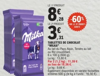 Tablettes de chocolat "MILKA"