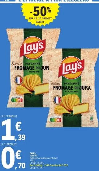 Chips "Lay's" Saveur Paysanne Fromage du Jura et Poivre Noir