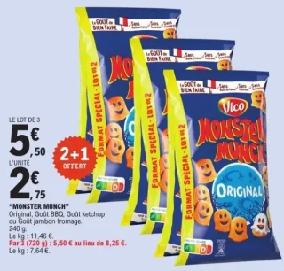 Vico "Monster Munch" Original, Goût BBQ, Goût ketchup ou Goût jambon fromage