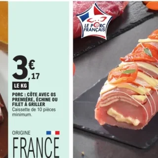 Porc : côte avec os première, échine ou filet à griller