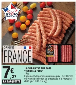 18 chipolatas pur porc Tendre & Plus