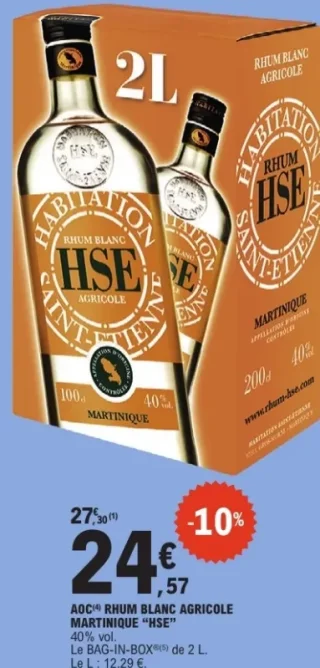 AOC Rhum Blanc Agricole Martinique "HSE"