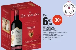 IGP Pays d'Oc By Haussmann Merlot ou Cabernet Sauvignon