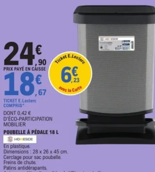 Poubelle à pédale 18 L Homeside
