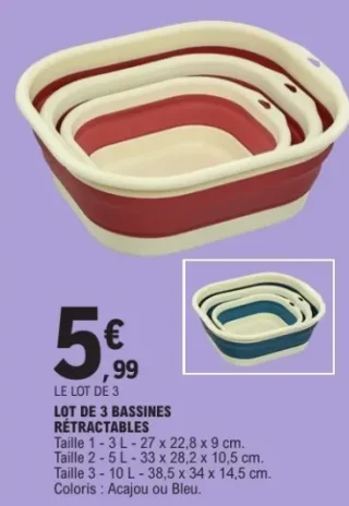 Lot de 3 bassines rétractables