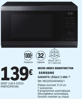 MICRO-ONDES MONOFONCTION SAMSUNG MS32DG4504AGE1