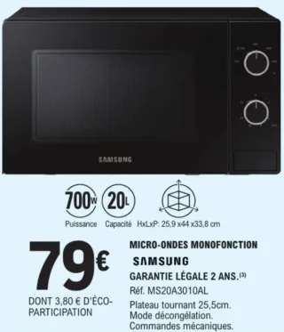 MICRO-ONDES MONOFONCTION SAMSUNG MS20A3010AL