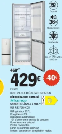 RÉFRIGÉRATEUR COMBINÉ Hisense RB372N4CCD