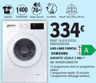Lave-linge frontal Samsung WW80FG3M05TW