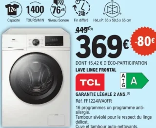 Lave-linge frontal TCL FF1224WA0FR